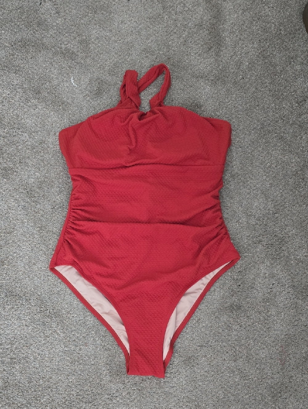 Cupshe Scarlet Textured Halter One-Piece Swim Bodysuit